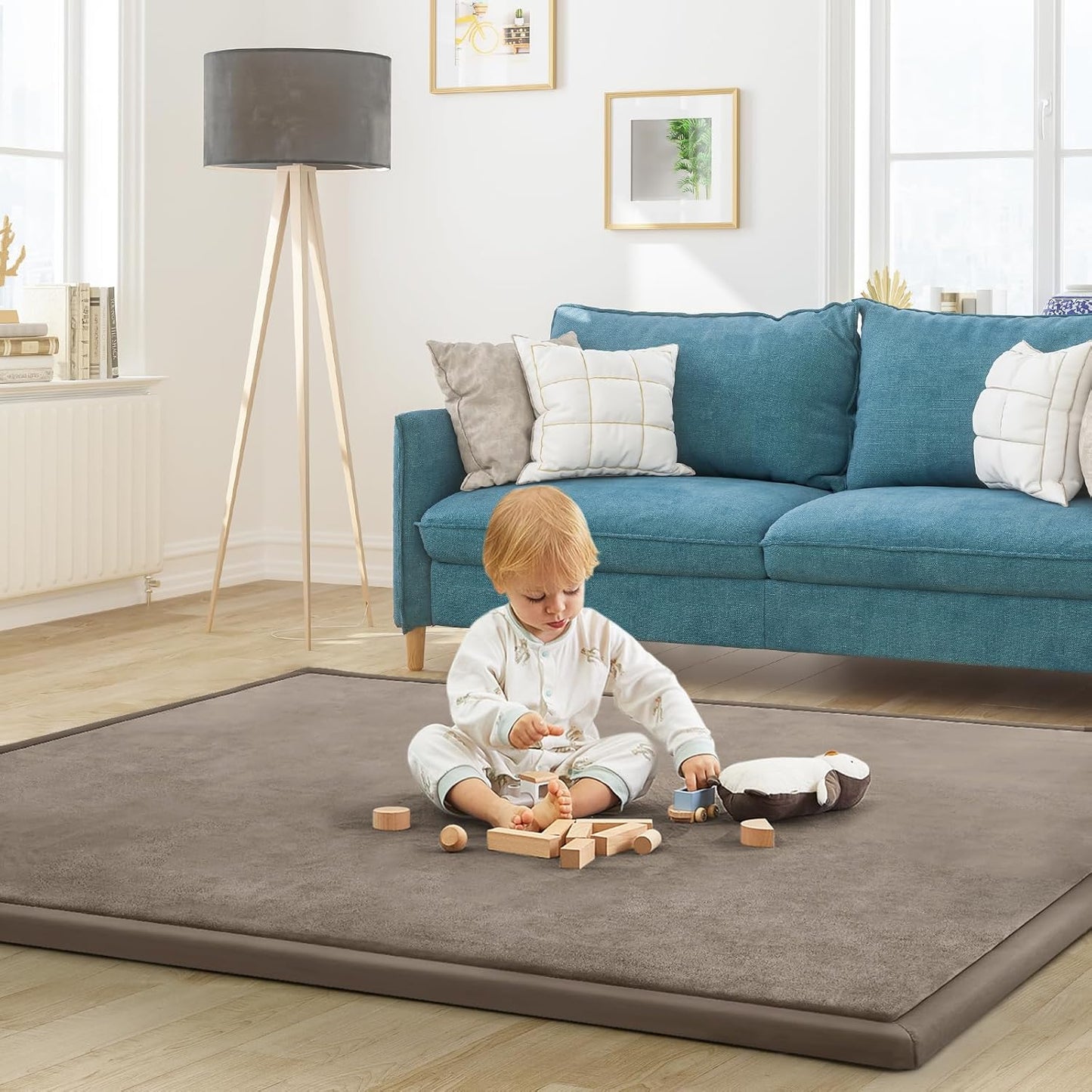 Baby Play Mat for Floor Tummy Time Nursery Rug Muscle Area Rug Playroom Rug Tatami 50 * 50" Memory Foam 1.3" Thick Crawling Mat For Babies,Toddlers, Infants, Kids,Floor Mat(Brown)