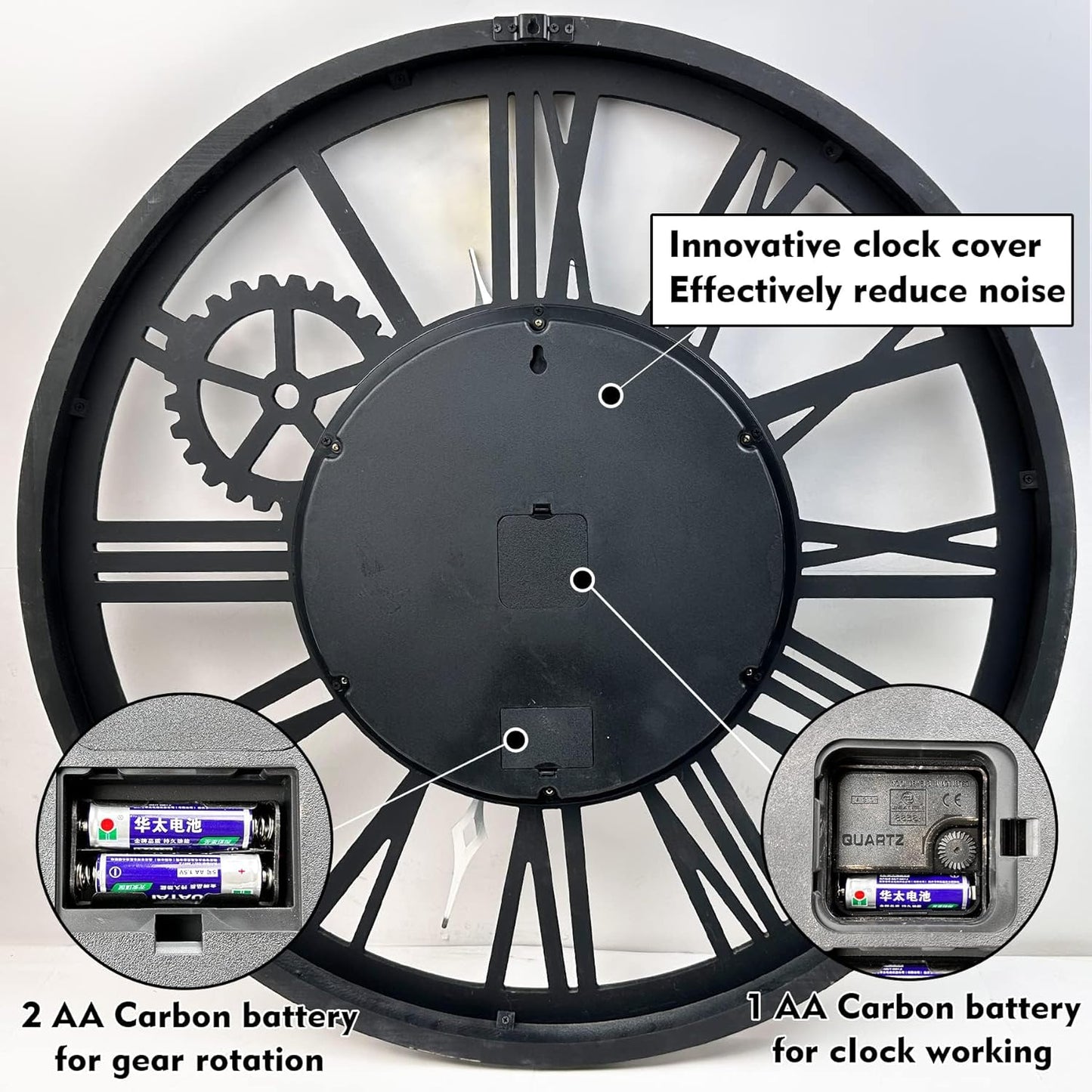 The B-Style Large Wall Clock 24 inch Moving Gear Wall Clock Oversized Vintage Farmhouse Wall Clocks for Living Room Decor Rustic Industrial Wood Clock (Aqua Green, 36 inch/90cm)
