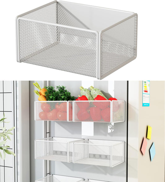 Magnetic Basket Organizer Holder for Fridge Magnetic Storage Bin Box Containers for Refrigerator Whiteboard Classroom (Small, White)